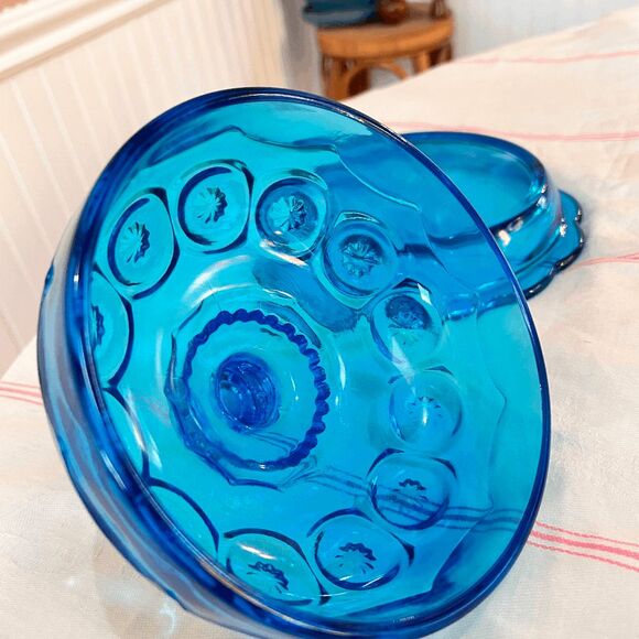 Vintage L.E Smith Colonial Blue Moon and Stars Mould Weishar Glass Cheese/Butter - Picture 7 of 8